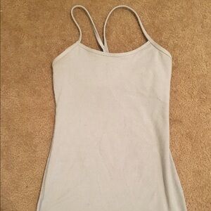 Gray and white striped power y lululemon tank.